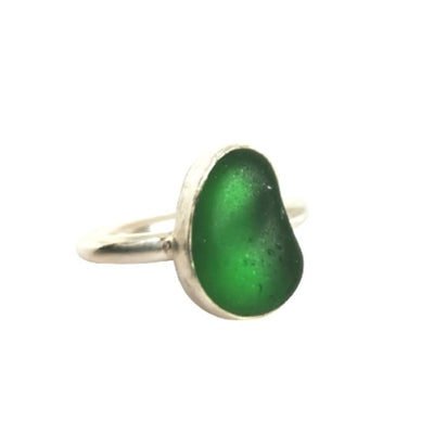 Green Kidney Shaped Seaglass Ring | SilverBoo Jewellery