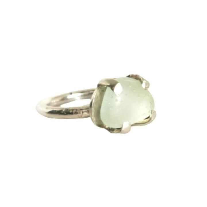 Silver Claw Pale Green Seaglass Ring | SilverBoo Jewellery