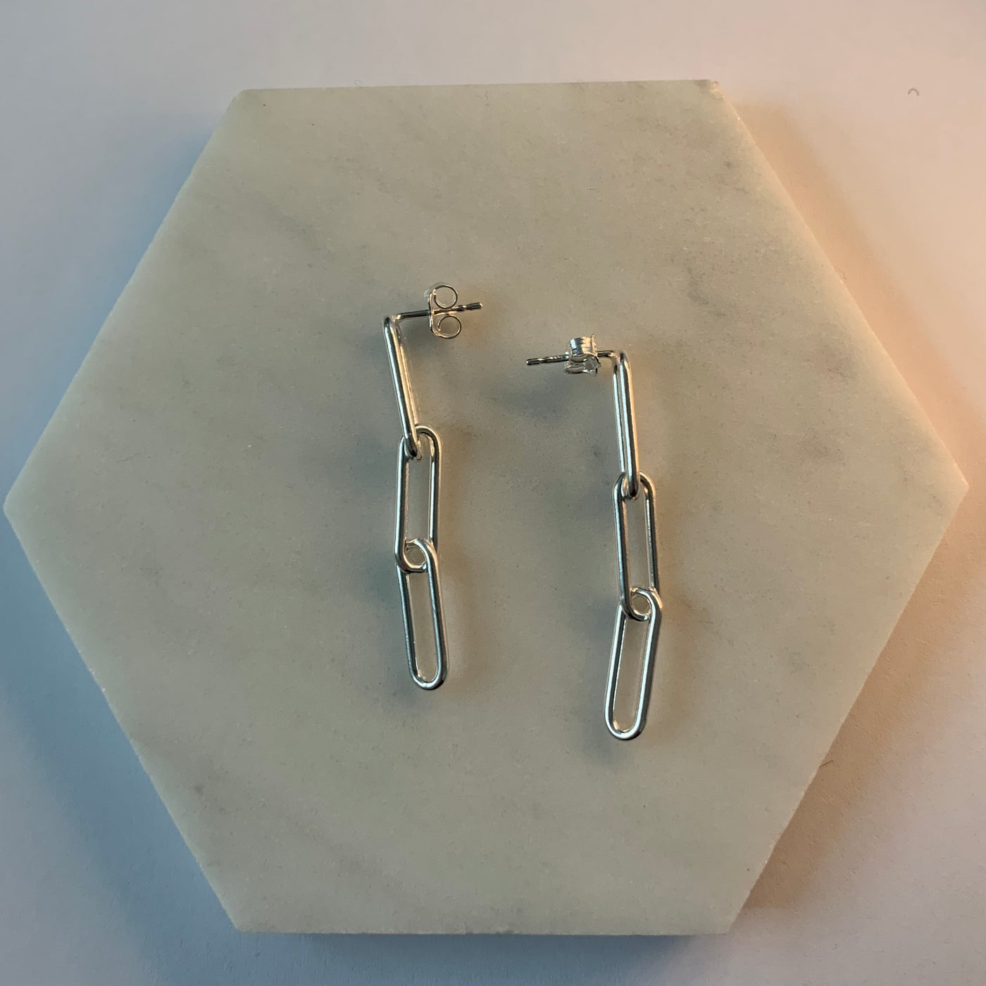 Triple Drop Love Link Trace Earrings in sterling silver from SilverBoo Jewellery In Lincolnshire