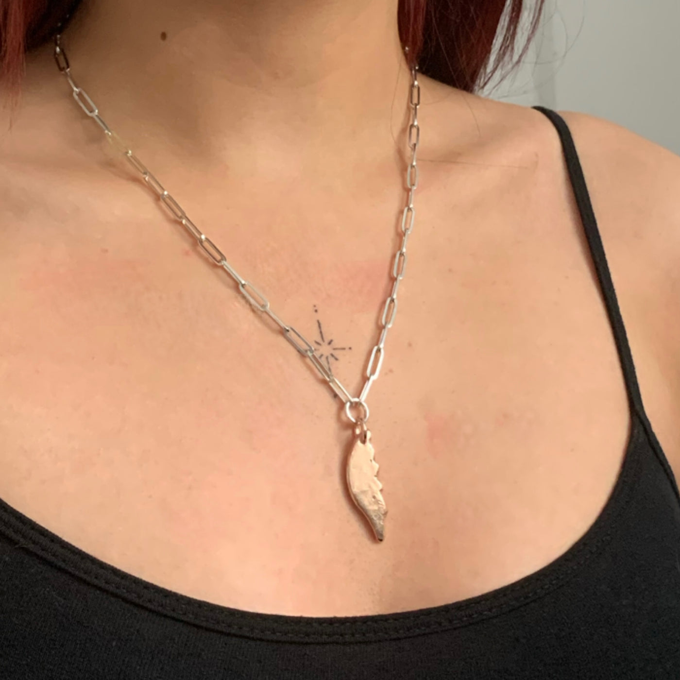 Handmade Rose Gold Chunky Angel wing on a recycled silver trace chain necklace from SilverBoo Jewellery in Lincolnshire