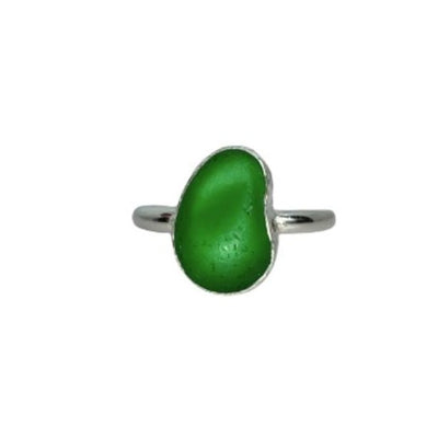 Silver Green Kidney shaped Seaglass Ring
