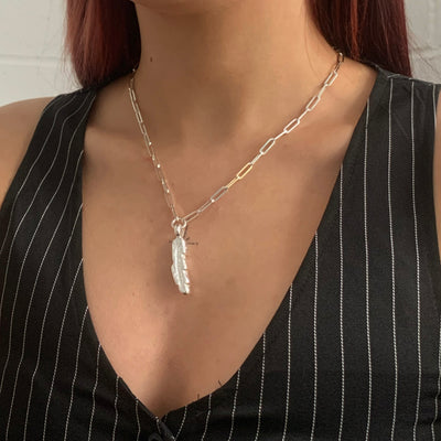 Handmade Solid sterling silver leaf charm on a recycled silver trace chain necklace from SilverBoo Jewellery In Lincolnshire